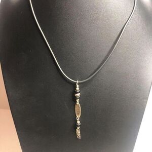 1605 VTG 925 sterling silver black cord and beaded "Love" Pendant Necklace 17"
